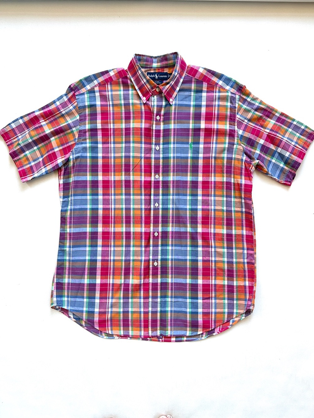 VTG POLO RALPH LAUREN BLAKE COTTON BOXY SHORT SLEEVE PLAID BUTTON-DOWN SHIRT SzL